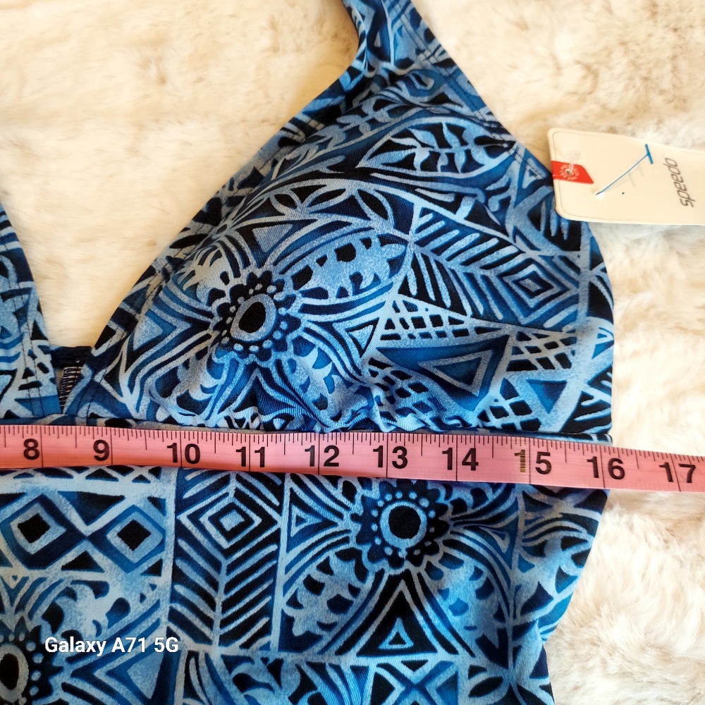 NWT Speedo Halter Tank Bathing Suit Blue Black  Print Sz 16 - Picture 8 of 14